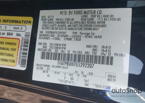 2016 Ford Mustang Ecoboost Premium z USA, uszkodzony, nr VIN 1FATP8UH7G5292207